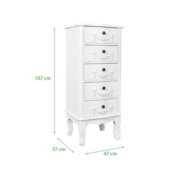 Dunelm Toulouse Tall 5 Drawer Chest, Ivory 7 Dunelm Toulouse Tall 5 Drawer Chest, Ivory - Image 5