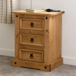 Seconique Premiere Corona 3 Drawer Bedside Table, Pine