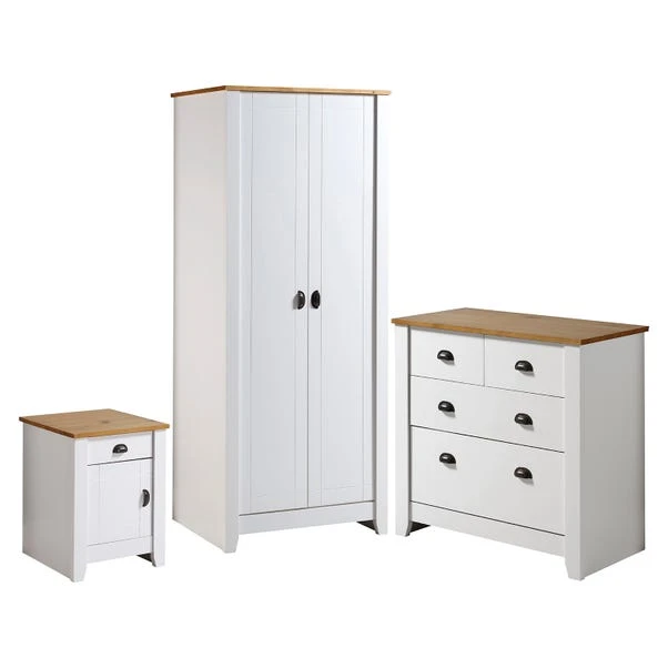 Seconique Ludlow 3 Piece Bedroom Furniture Set, White & Pine 3 Seconique Ludlow 3 Piece Bedroom Furniture Set, White & Pine