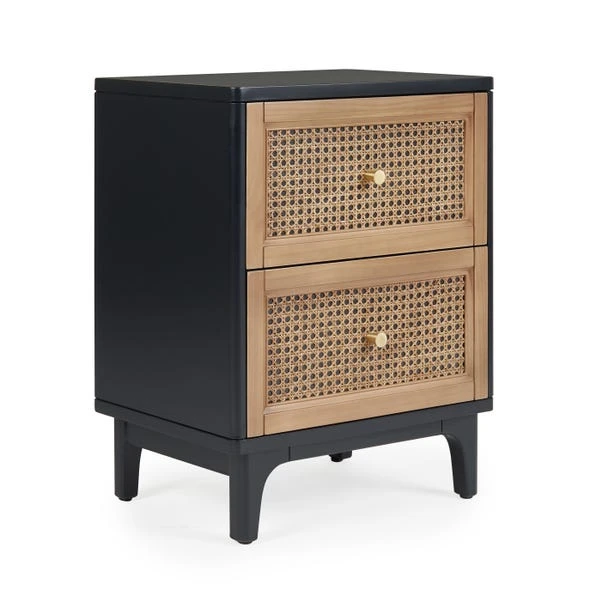 Dunelm Franco 2 Drawer Bedside Table, Black & Cane 8 Dunelm Franco 2 Drawer Bedside Table, Black & Cane - Image 6
