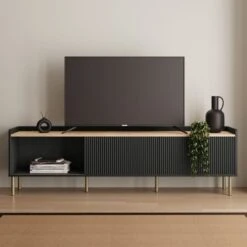 Dunelm Georgi Extra Wide TV Unit Black -Furniture Store 30769272 alt02