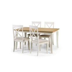Julian Bowen Davenport Rectangular Dining Table With 4 Dining Chairs Ivory With Oak -Furniture Store 30794218 alt03