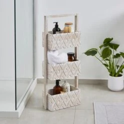 Dunelm 3 Tier Diamond Carved Wooden Caddy