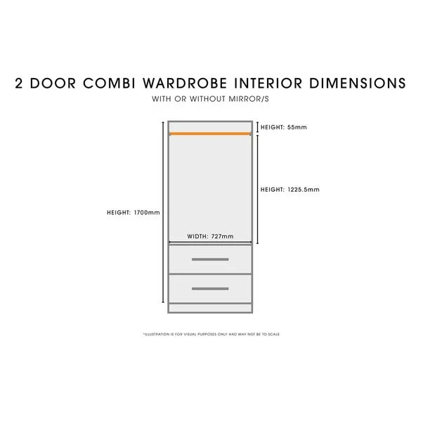 One Call Furniture Legato Double 2 Drawer Wardrobe 4 One Call Furniture Legato Double 2 Drawer Wardrobe - Image 2