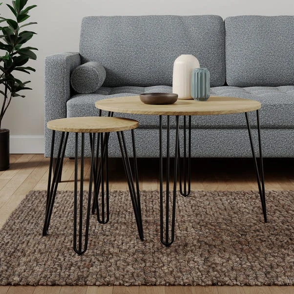 Dunelm Bella Coffee Nest Set Oak Effect 3 Dunelm Bella Coffee Nest Set Oak Effect